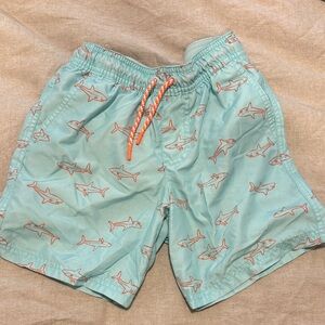 Cat & Jack Kids Swim Trunks - Aqua with Orange Sharks